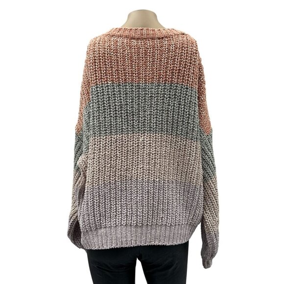 Chunky Colorblock Womens Knit Sweater Top Oversized Dolman Sleeve‎ Pullover L - Picture 2 of 10
